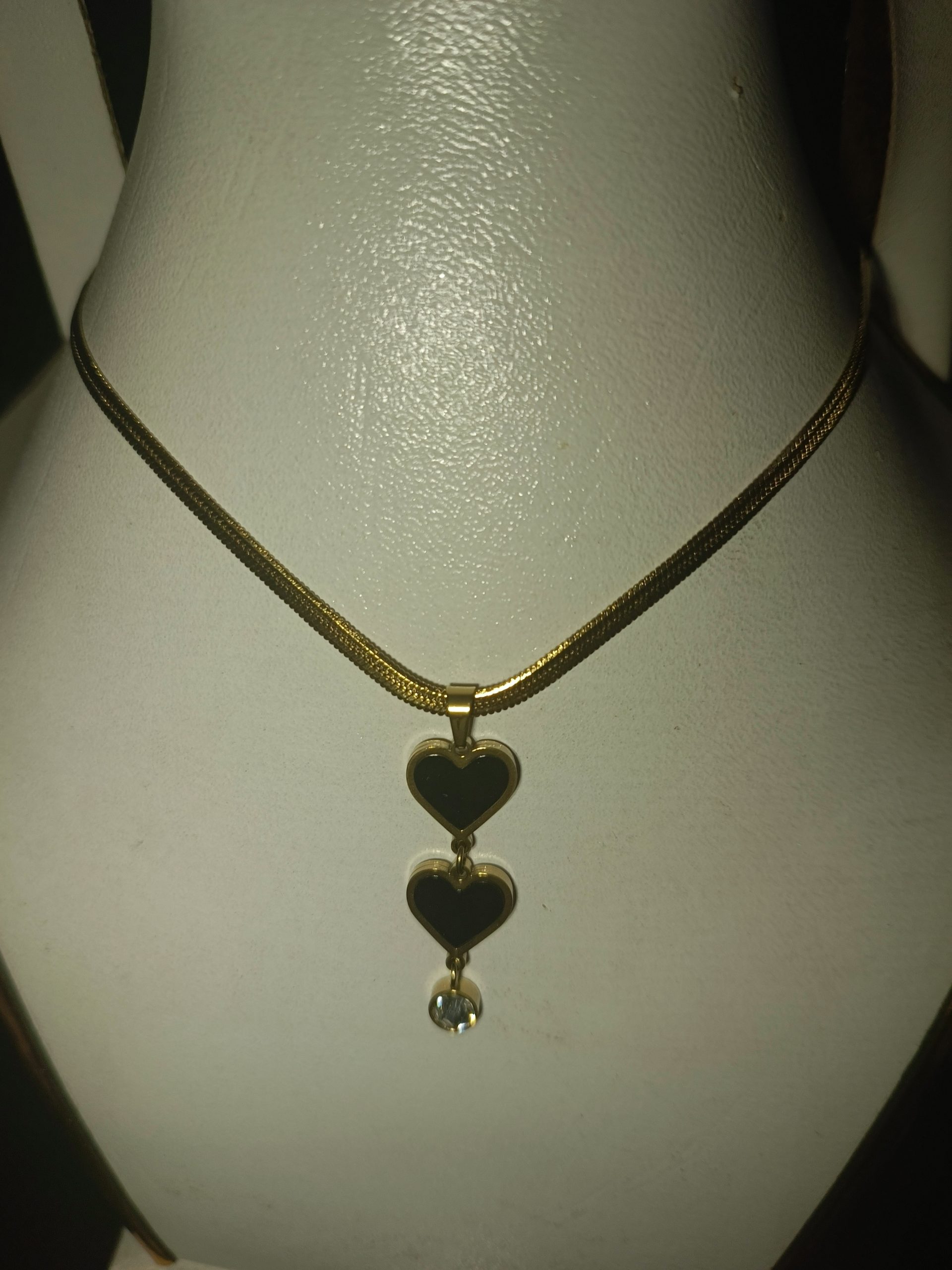 Double Heart Stainless Steel Necklace for Women – Elegant Gold-Tone Pendant Jewellery