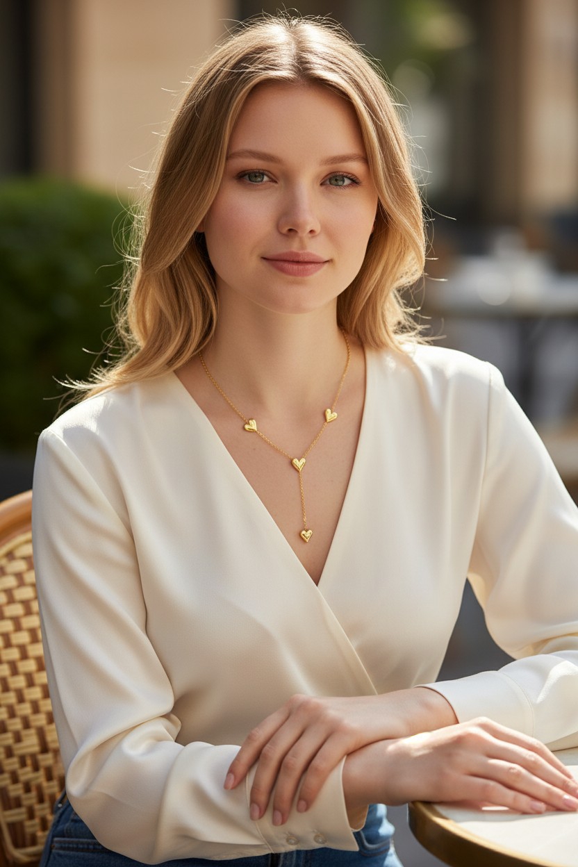 Elegant Stainless Steel Heart Drop Necklace for Women – Gold Plated Love Pendant