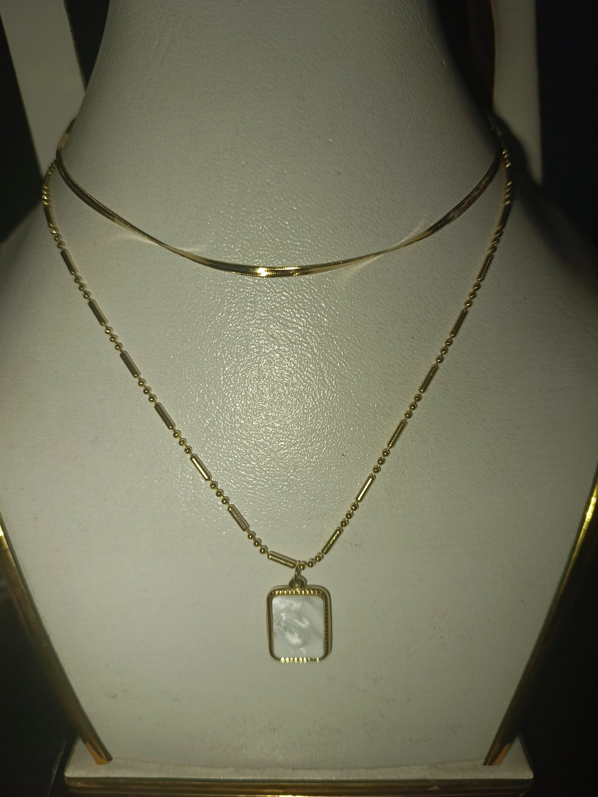 Luxury Double Layer Stainless Steel Necklace for Women – Golden- Pearl Pendant Chain