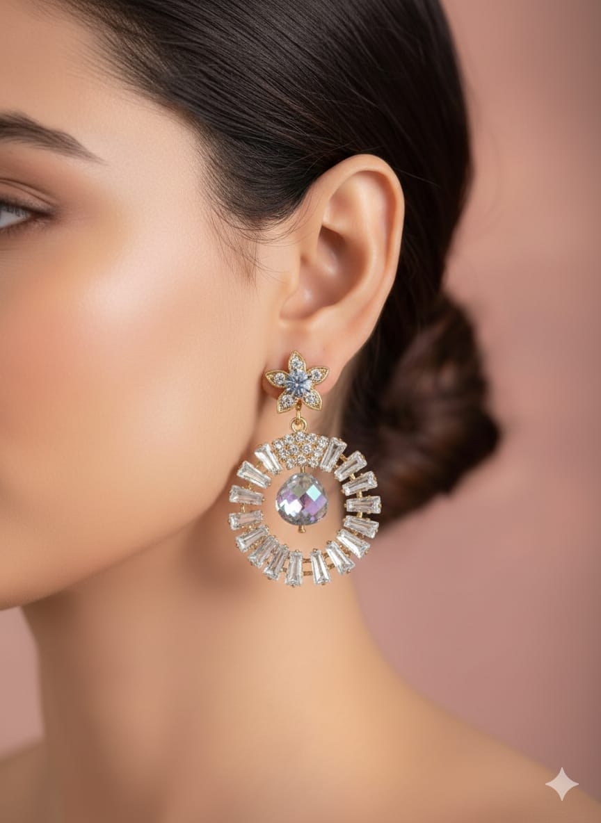 Elegant Crystal Floral Drop Earrings for Women