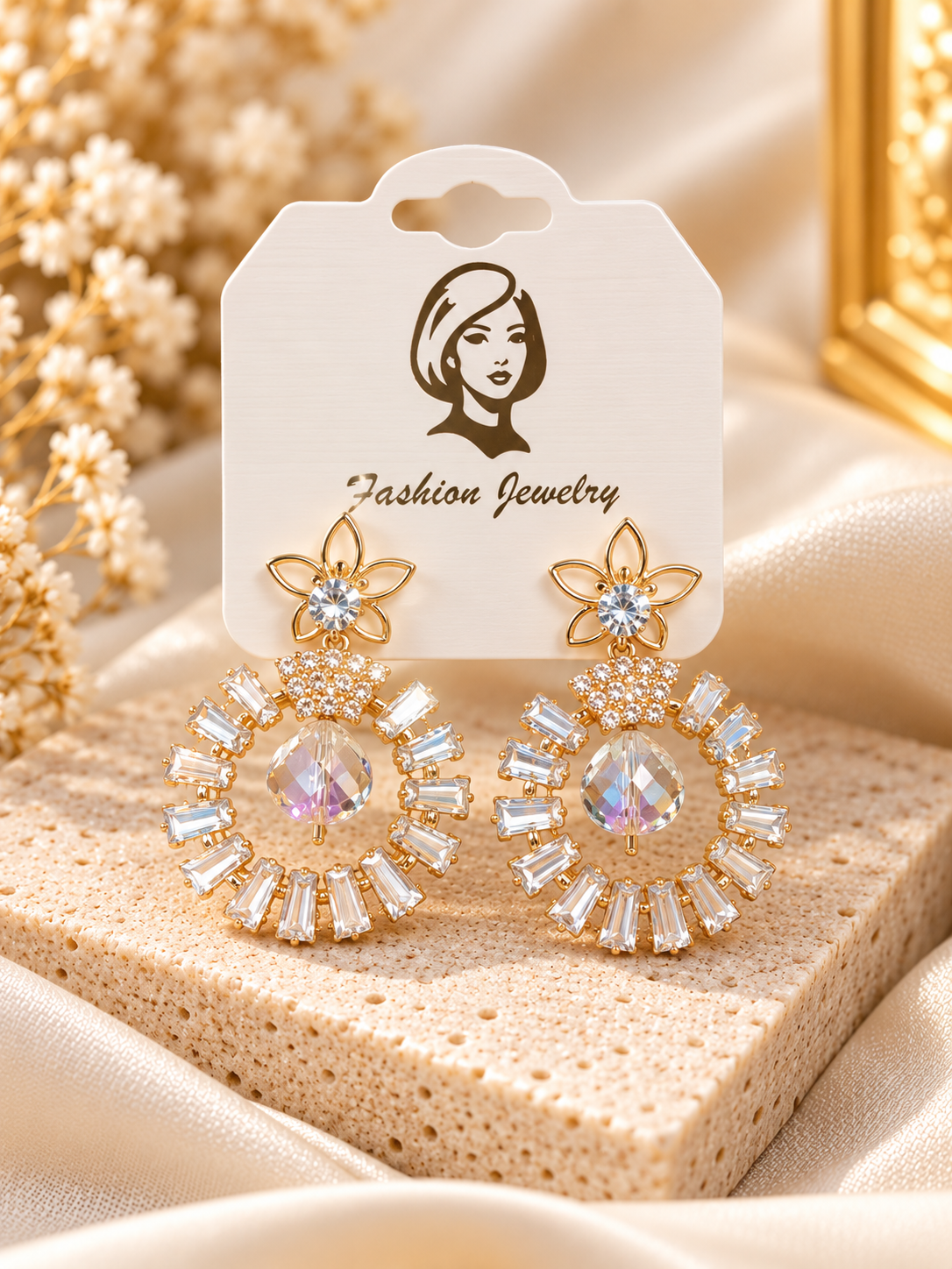 Elegant Crystal Floral Drop Earrings for Women