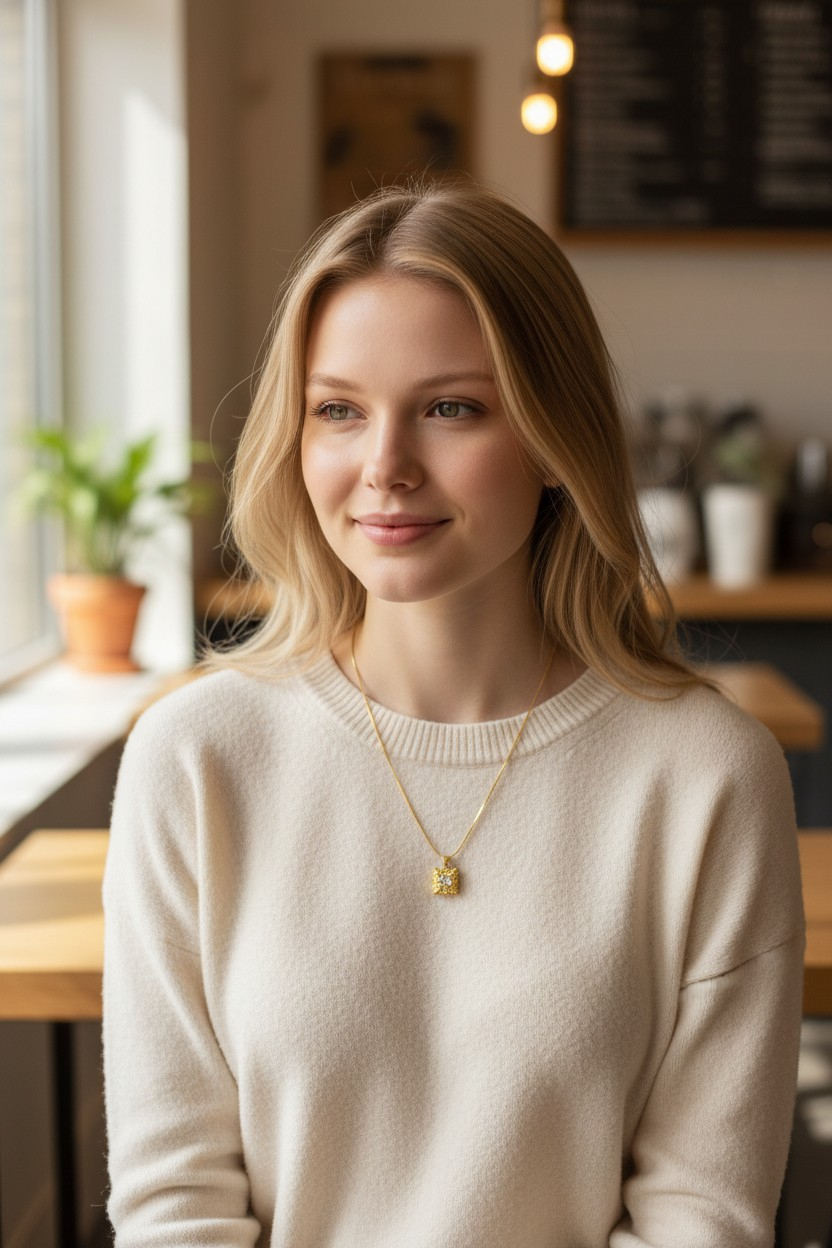 Elegant Gold Square Pendant Necklace with Floral Design
