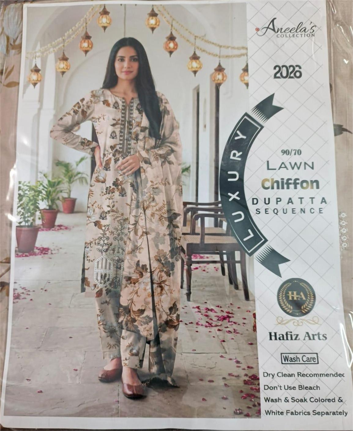 Ivory Floral Printed Lawn Suit with Chiffon Dupatta
