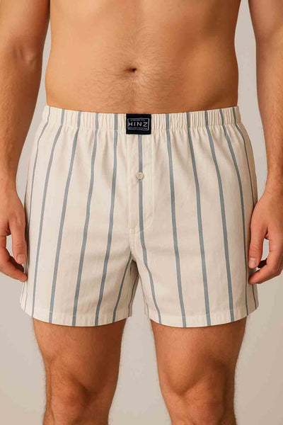 Men Stripe Cotton Boxer Shorts White (100% Cotton)