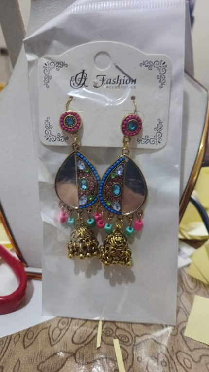 Color-Earning-007--150  Multicolor Antique Jhumka Earrings