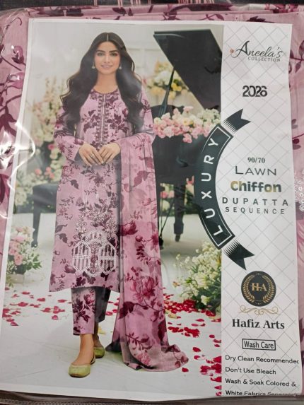 Blush Rose Printed Lawn Suit with Chiffon Dupatta