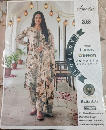 Ivory Floral Printed Lawn Suit with Chiffon Dupatta