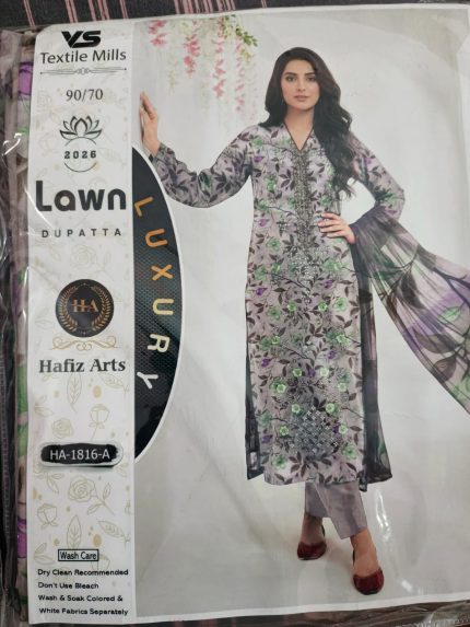 Lilac Grey Floral Luxury Lawn Suit with Lawn Dupatta
