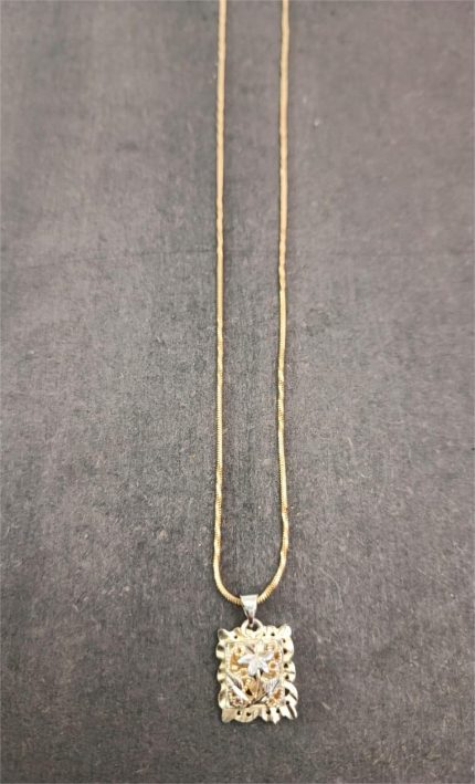 Elegant Gold Square Pendant Necklace with Floral Design